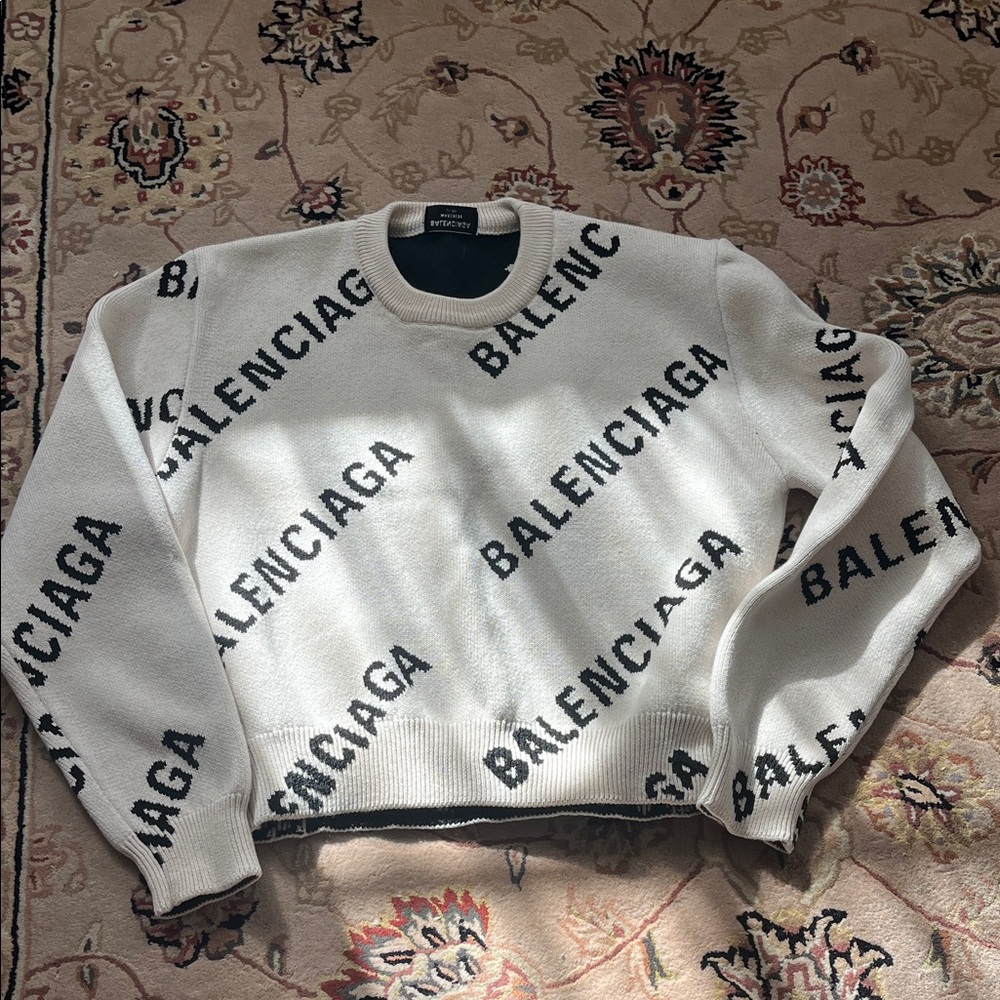 Balenciaga Cream and Black Logo Sweater